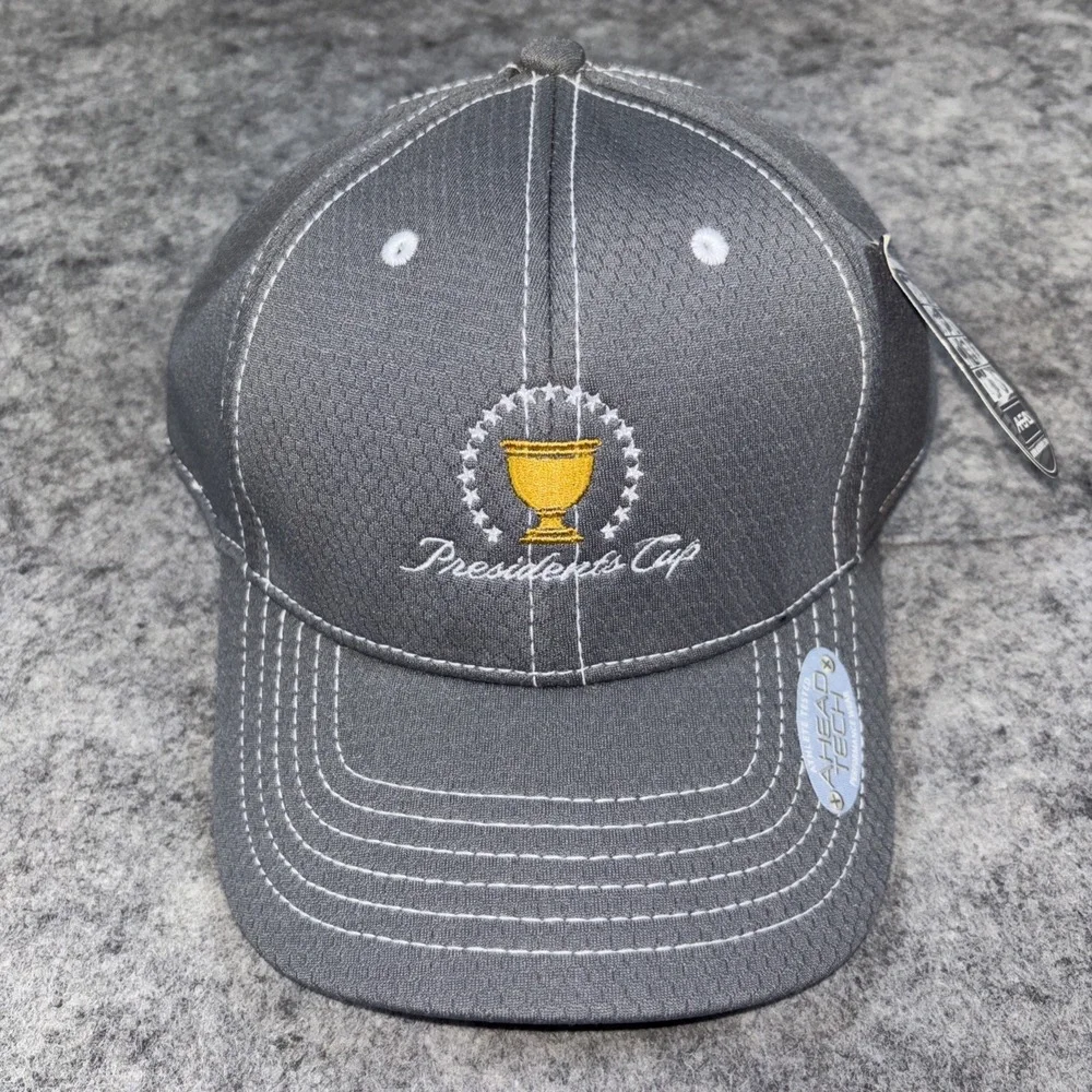 NWT Ahead Tech Presidents Cup Gray Hat PGA Golf Embroidered Logo‎ Cap Adjustable